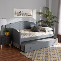 Baxton Studio MG0030-Grey-Daybed-Full Baxton Studio Mara Cottage Farmhouse Grey Finished Wood Full Size Daybed with Roll-out Trundle Bed